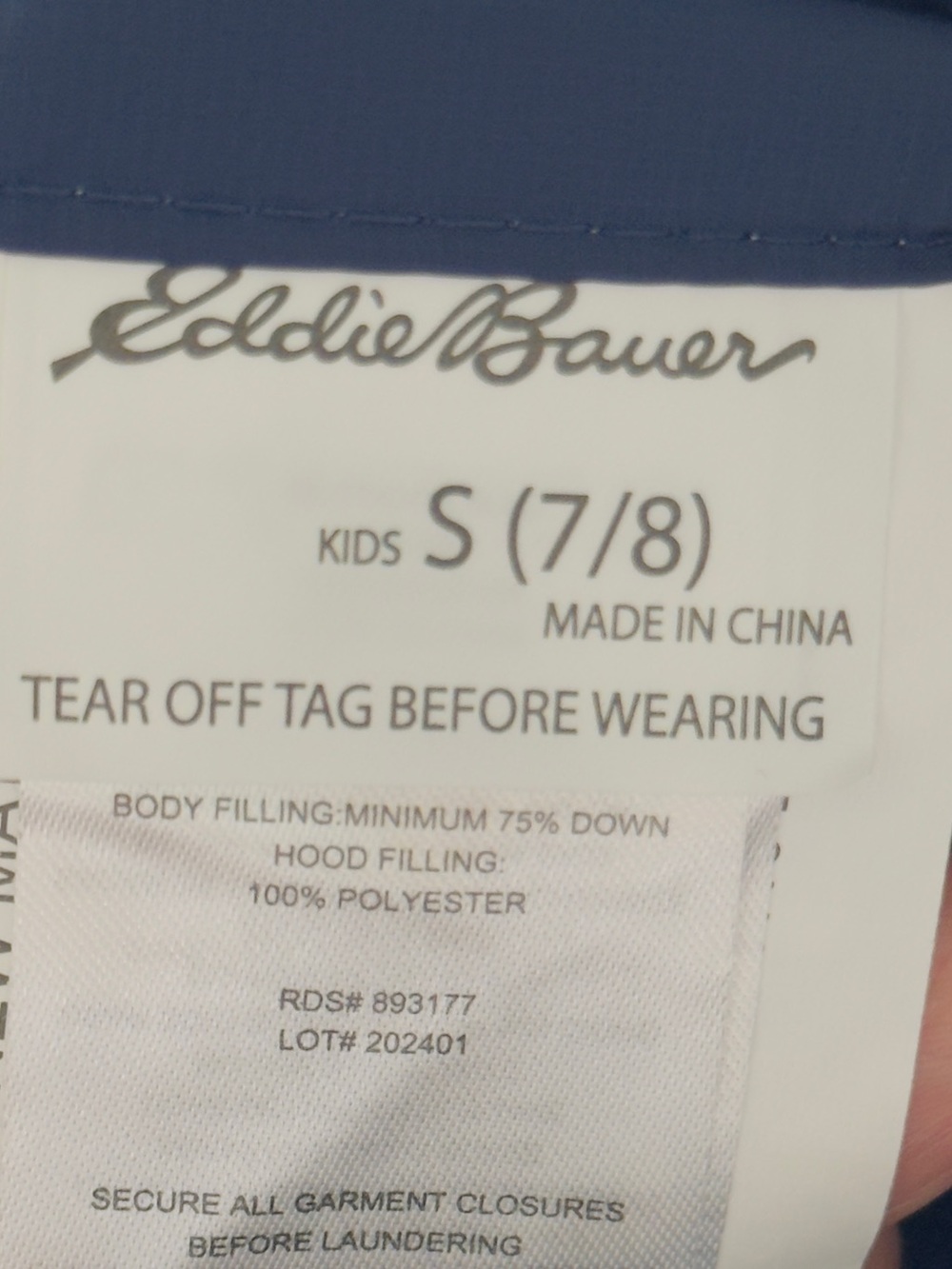 Eddie Bauer Kids Reversible Puffer Jacket in Navy and Camo with Red Trim - Picture 9 of 10